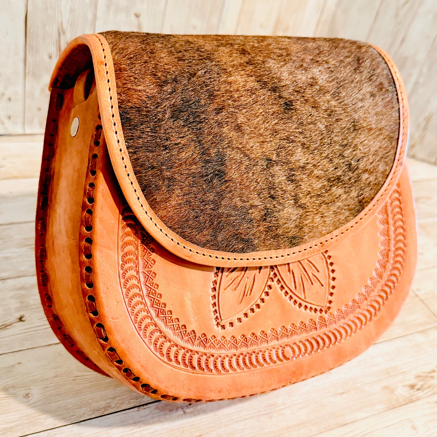 Mexican Leather Cowhide Western Tooled Handbag Bolsa Mexicana de Piel