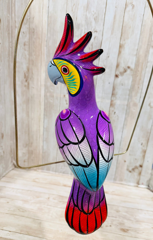 Mexican Exotic Ceramic Bird on a Perch Pajaro Mexicano de Ceramic en Aro