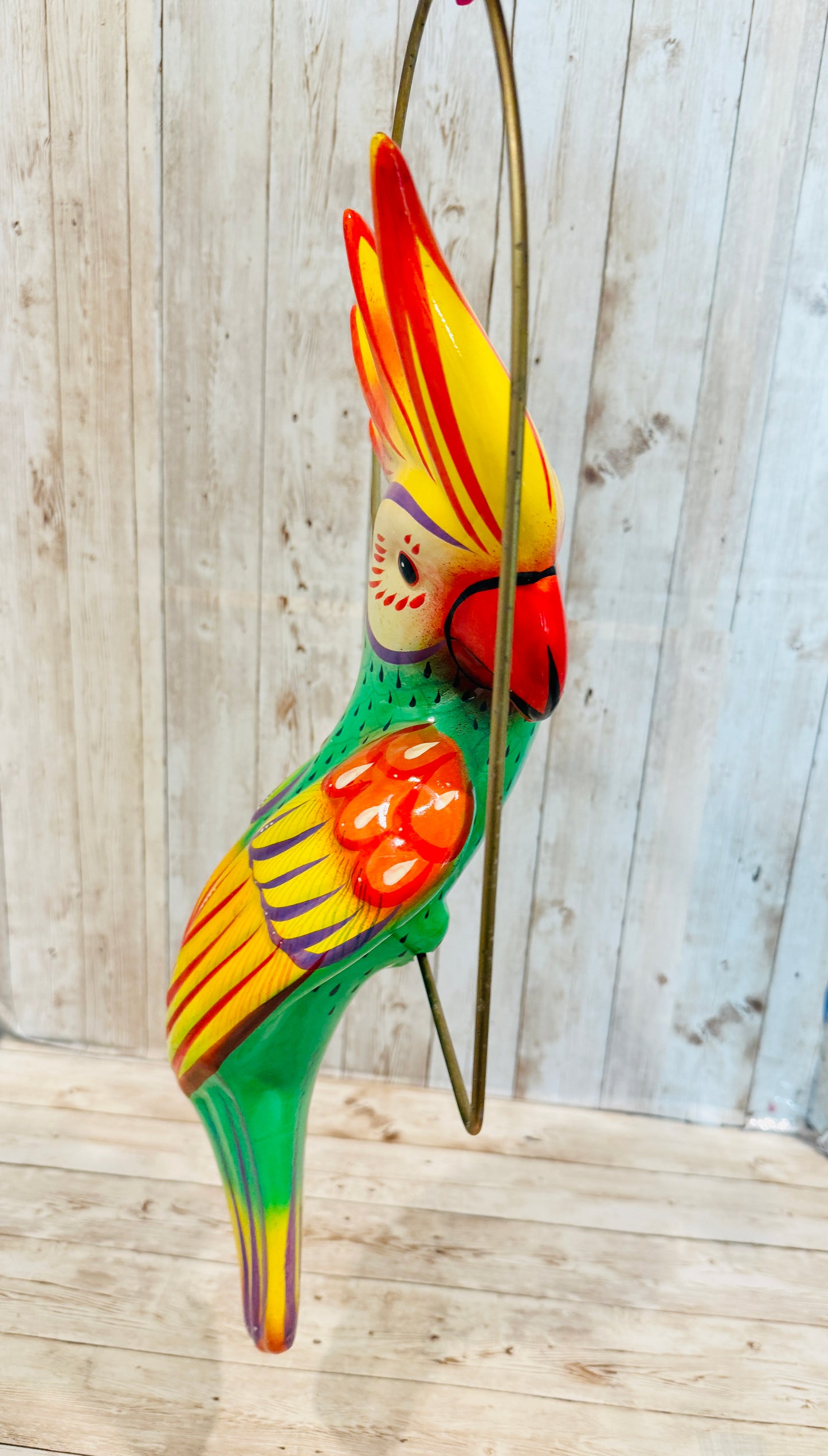 Mexican Exotic Ceramic Bird on a Perch Pajaro Mexicano de Ceramic en Aro