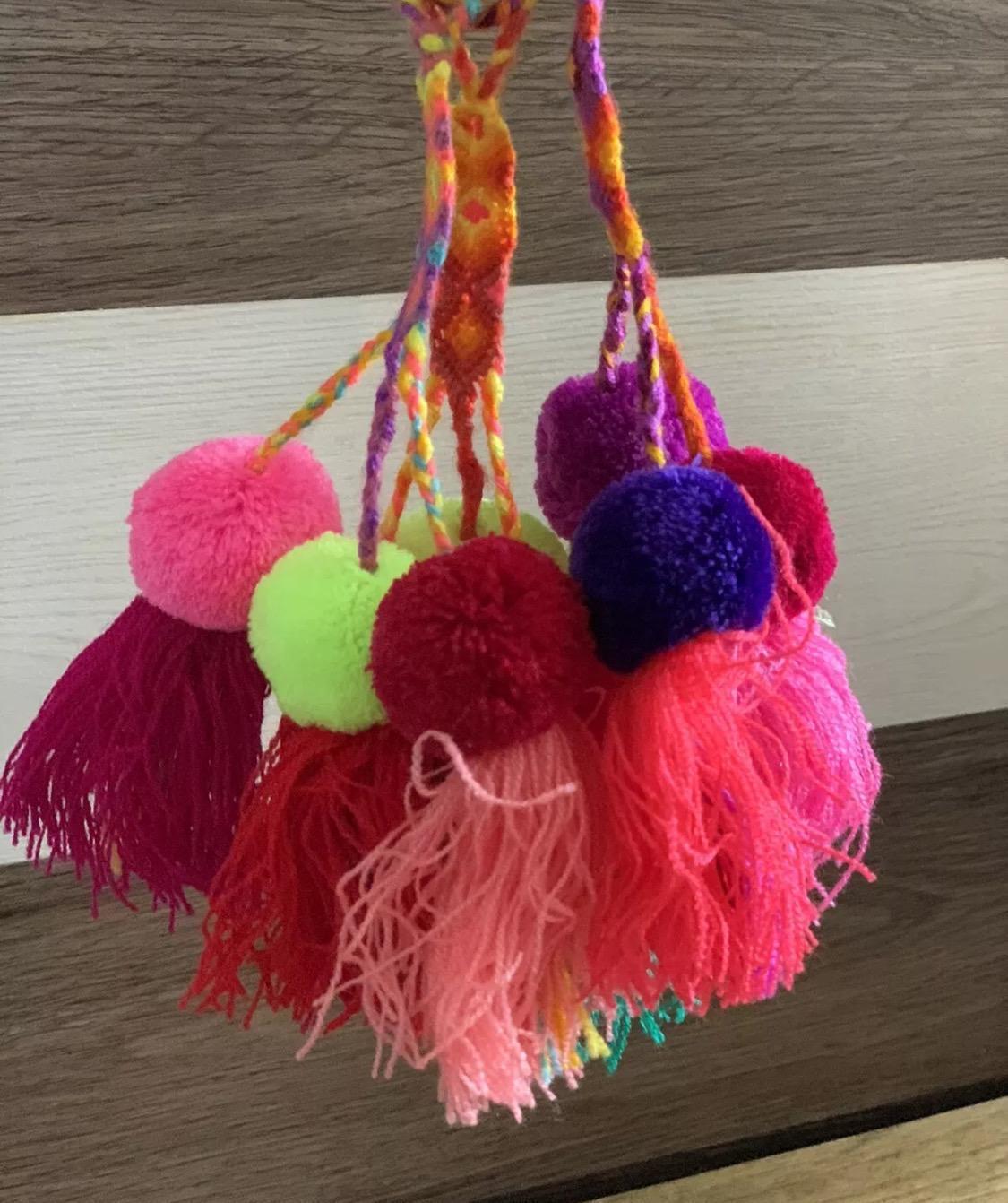 Lot of 12 Mexican Pompoms, Tassels Accessory Charms Keychains Bag Accessories 12 Pompones Artesanales Surtidos
