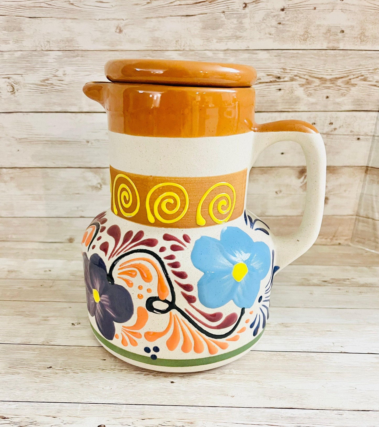 Terra Cotta Mexican Art Pottery CoffeeTea Pot Jarra Lechera Cafetera Artesanal Mexicana Engove