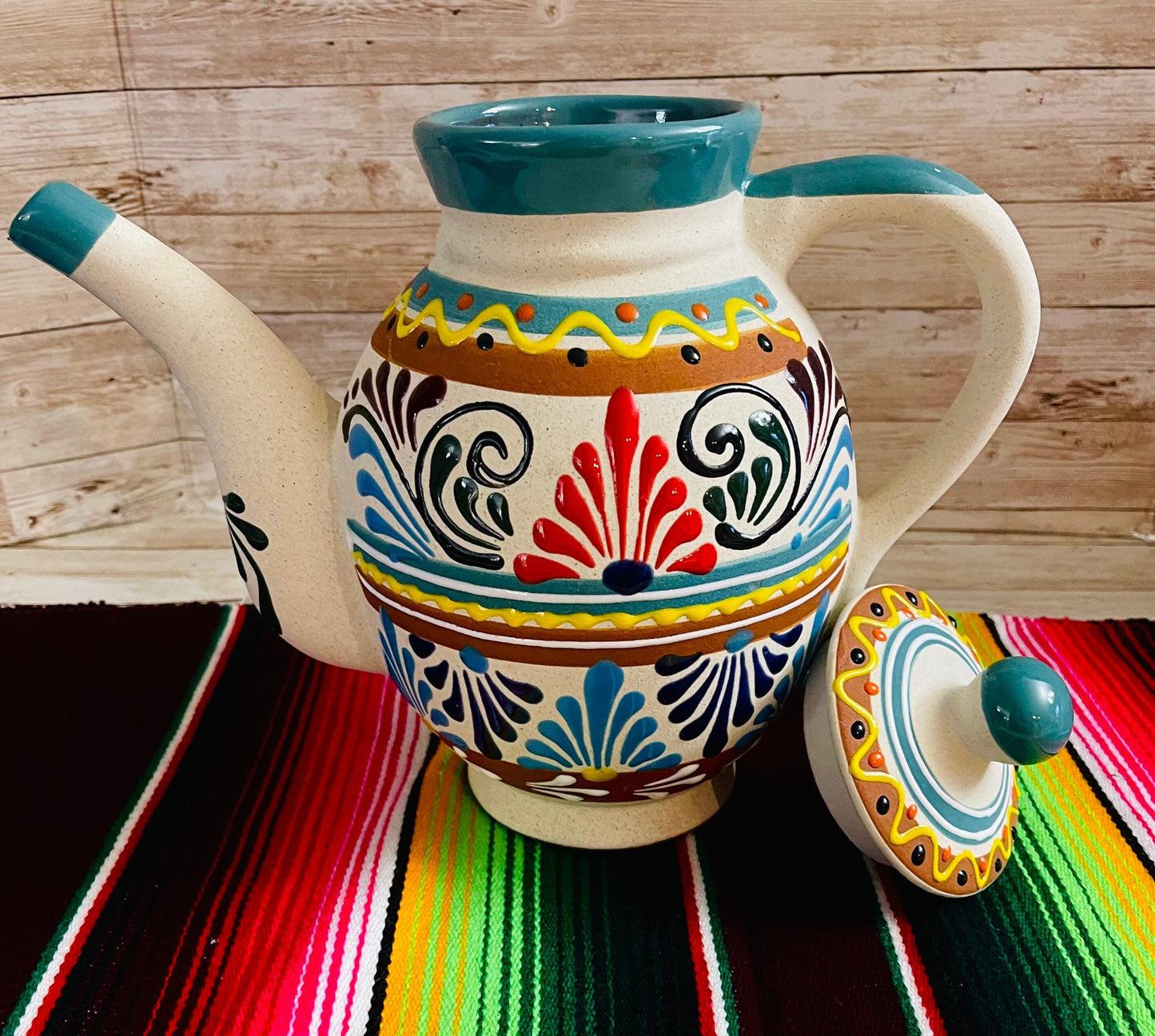 Terra Cotta Mexican Art Pottery CoffeeTea Pot Jarra Lechera Cafetera Artesanal Mexicana Engove