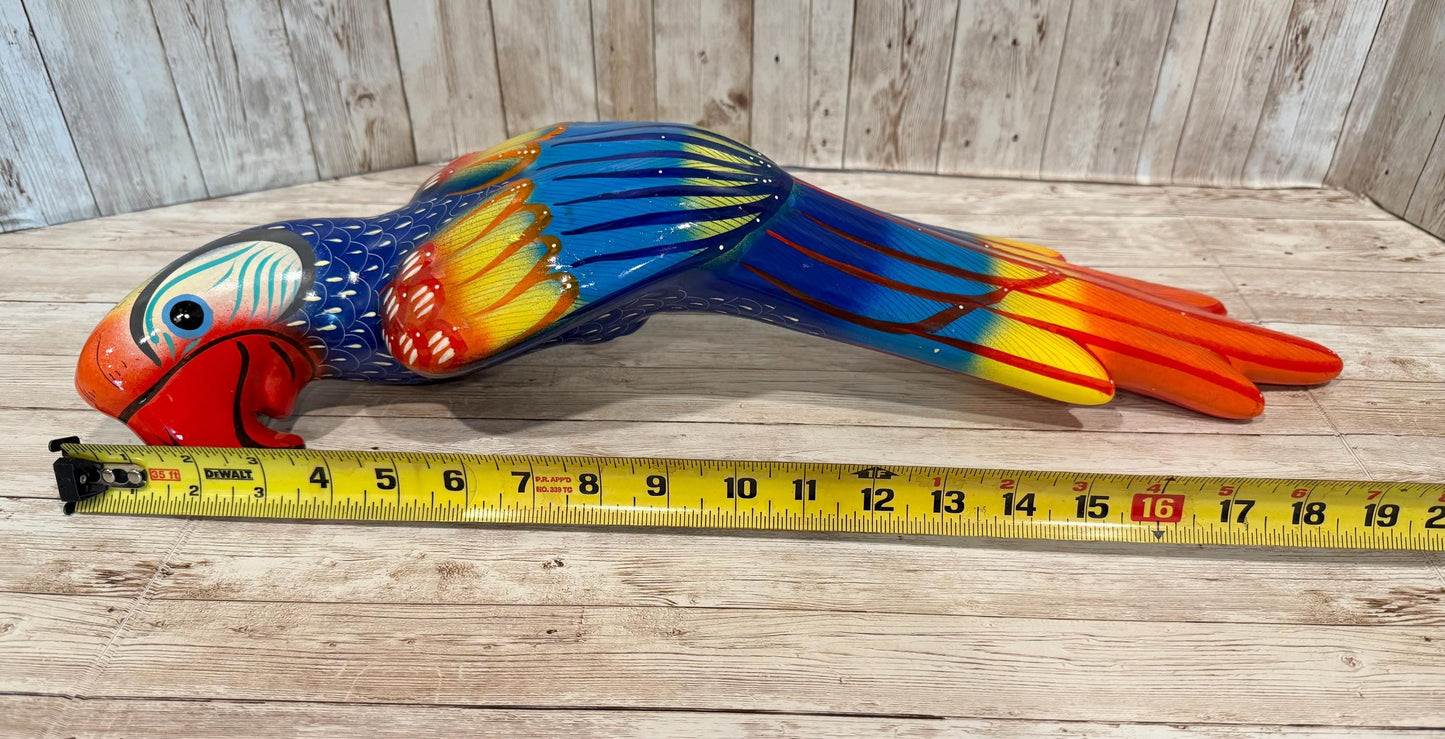 Mexican Exotic Ceramic Bird on a Perch Pajaro Mexicano de Ceramic en Aro