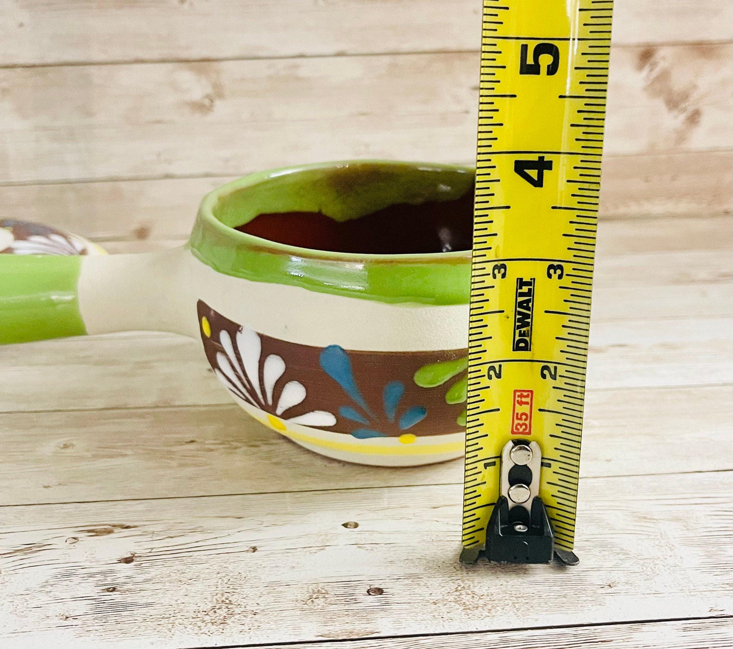 Terra Cotta Mexican Art Pottery Salsa/Sugar Pot with Spoon Azucarera/Salsera Mexicana Engove con Cuchara