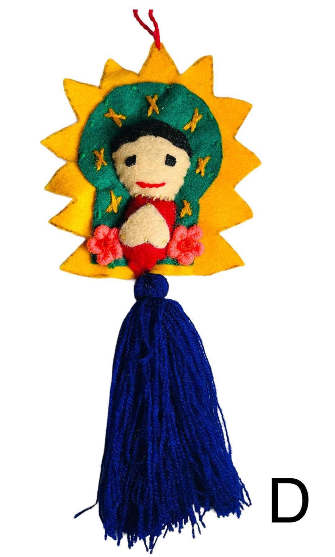 Virgin Mary Pompom, Mexican Tree Ornaments, Tassels, Accessory Charms Keychains Bag Accessories Pom Pom de Virgen Maria