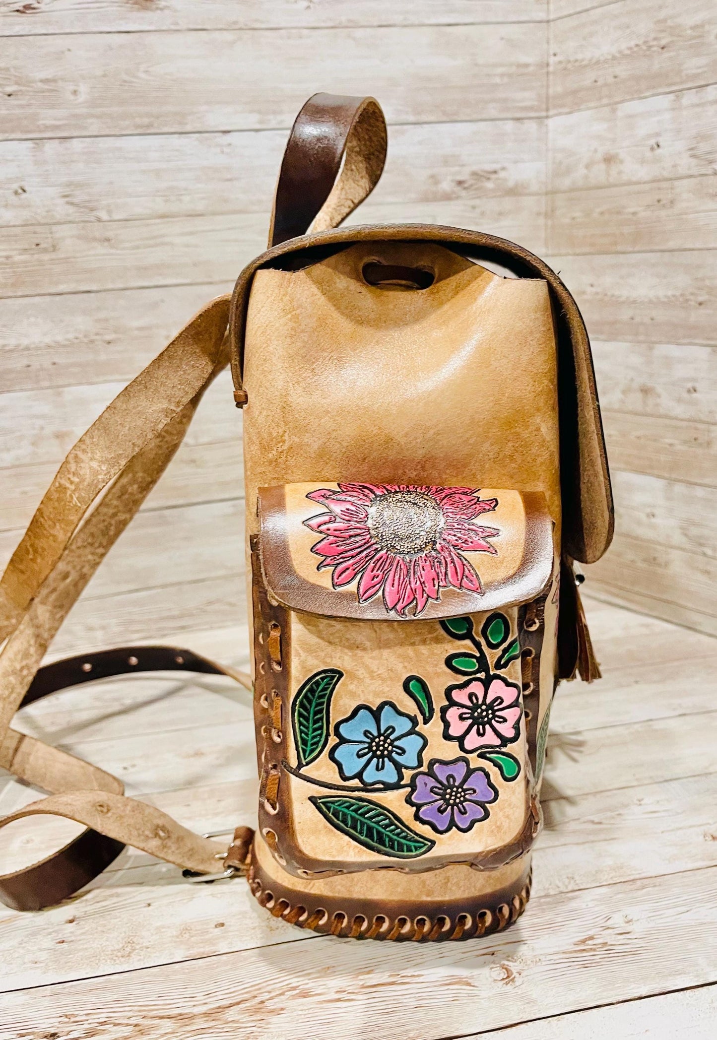 Hand Tooled Mexican Leather Backpack Mochila Mexicana De Piel Cincelada