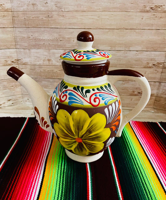 Terra Cotta Mexican Art Pottery CoffeeTea Pot Jarra Lechera Cafetera Artesanal Mexicana Engove