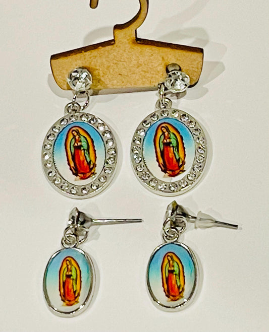 Virgin Mary Stud Earrings  Religious Jewelry Aretes de La Virgen de Guadalupe Joyeria Religiosa
