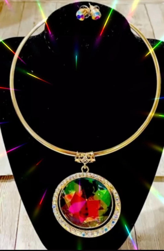 Gemstone Teardrop Shape Crystal Charmed Choket Set With Earrings