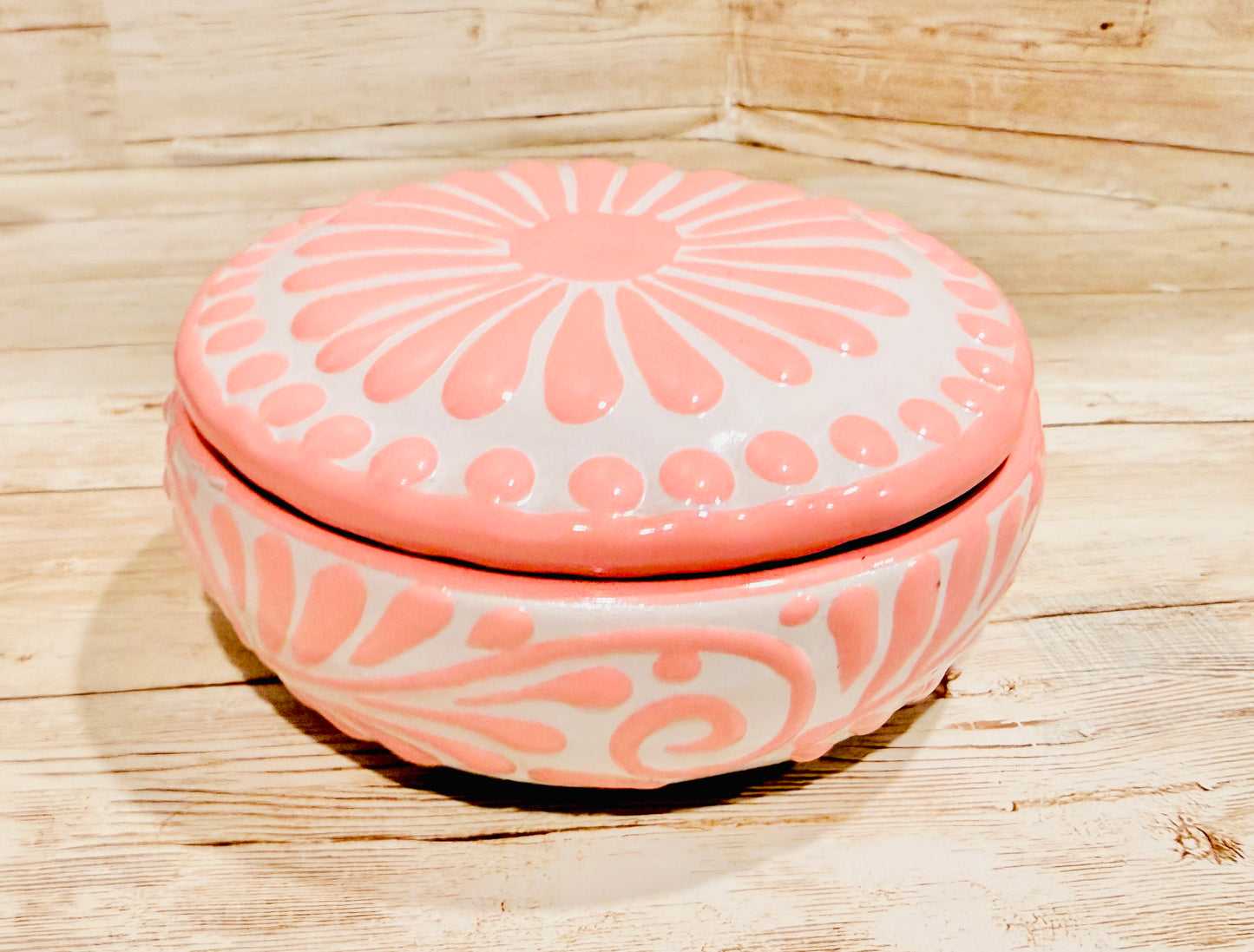 Mexican Pink Talavera Coffeepot Teapot Set with Sugar Bowl and Serving Dish with Lid Talavera Rosa Tetera con Azucarera y Charola Chica para Servir