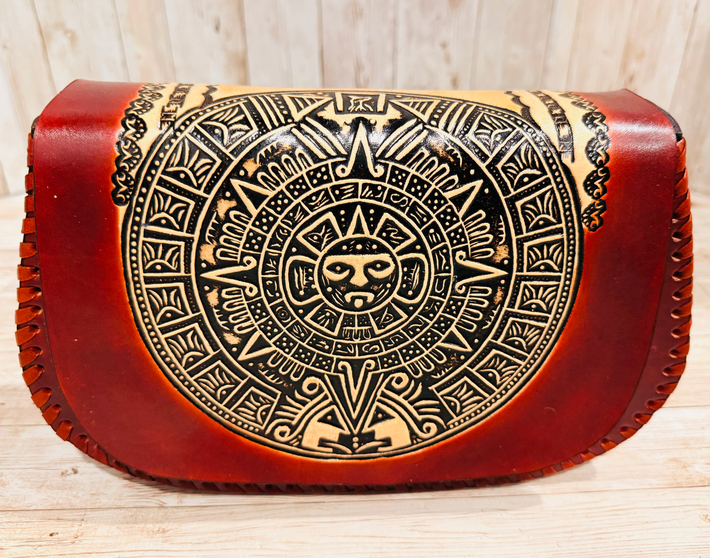 Mexican Leather Tooled Handbag Bolsa Mexicana de Piel Cincelada