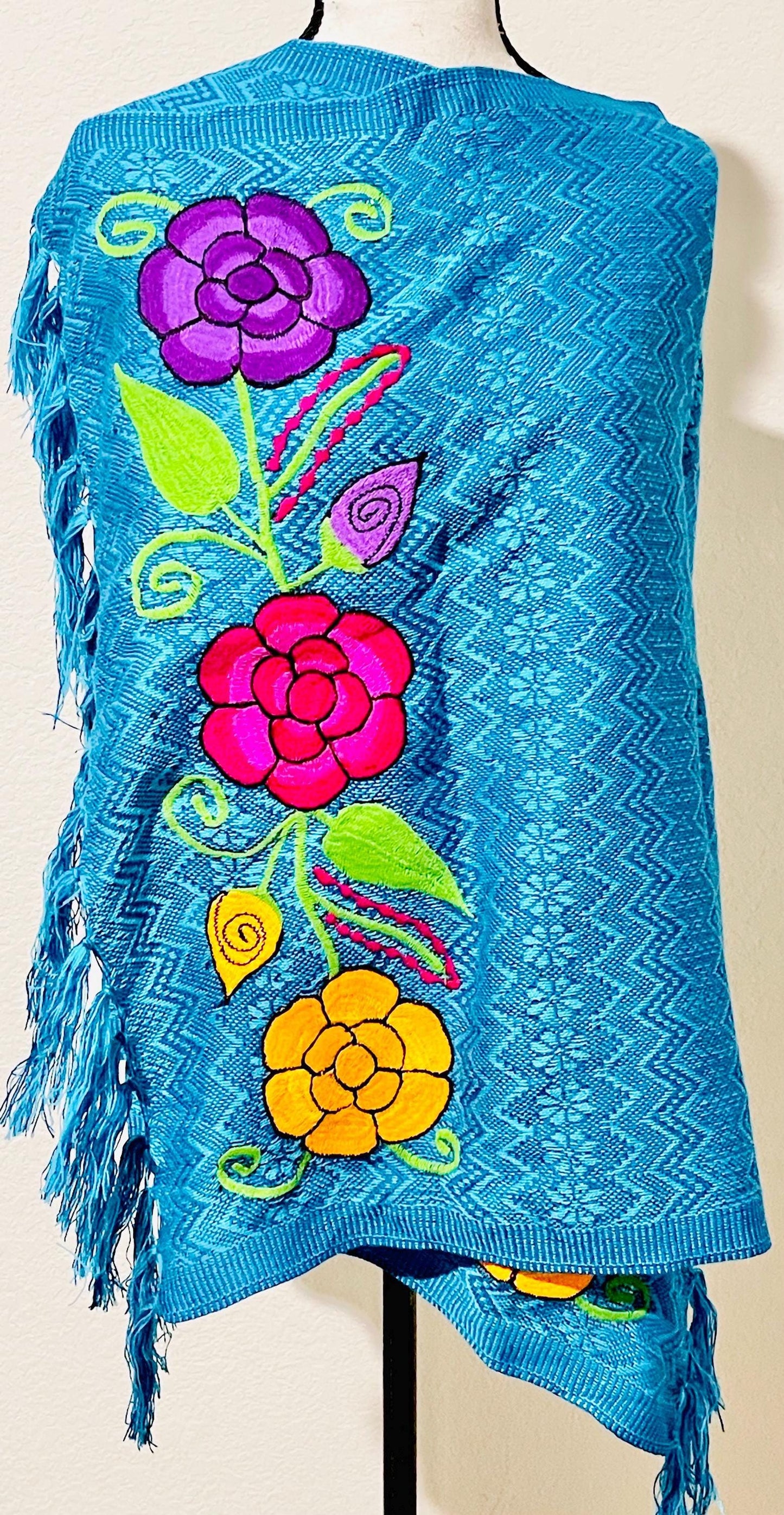 Embroidered Handmade Mexican Shawl Reboso Bordados en Telar