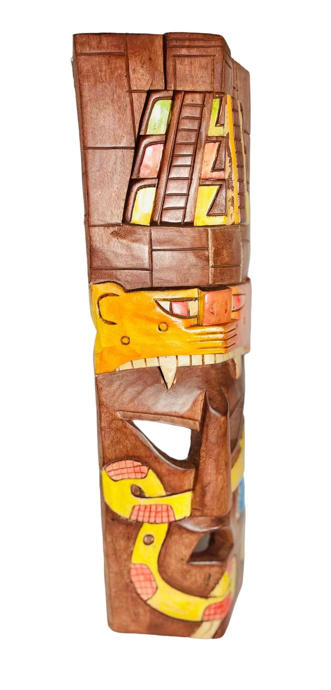 Prehistoric Wooden Mask Mayan Culture Hsnd Carved  Mexican Wall Art Artesanias Mexicana Mascara Maya De Madera