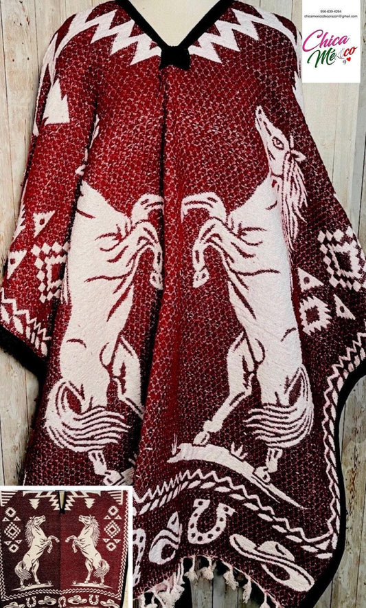 Mexican Poncho Gavan Wild Horse Poncho Gavan Sarape Caballos Salvajes