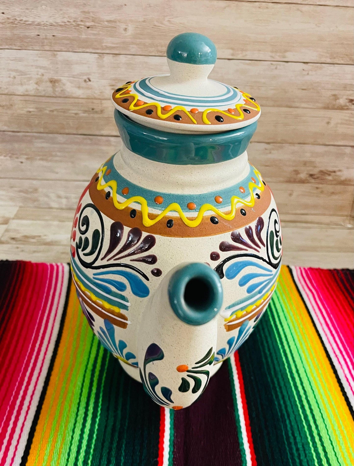 Terra Cotta Mexican Art Pottery CoffeeTea Pot Jarra Lechera Cafetera Artesanal Mexicana Engove