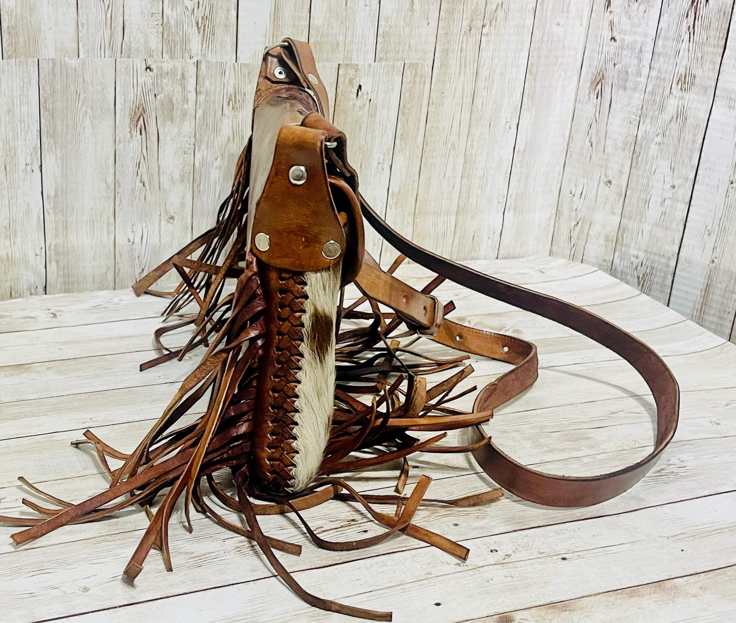 Handcrafted Western Mexican Leather Crossbody Purse with Fringes Bolsa Mexicana de Piel con Flecos