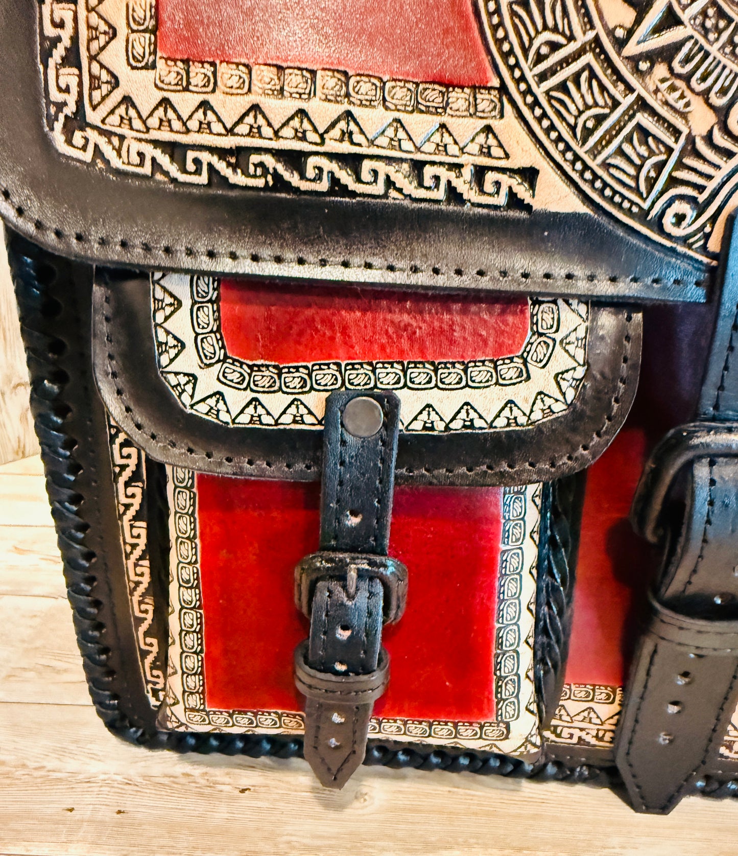 Tooled Leather  Handmade Aztec Satchel Mexican Artisan Shoulder Bag