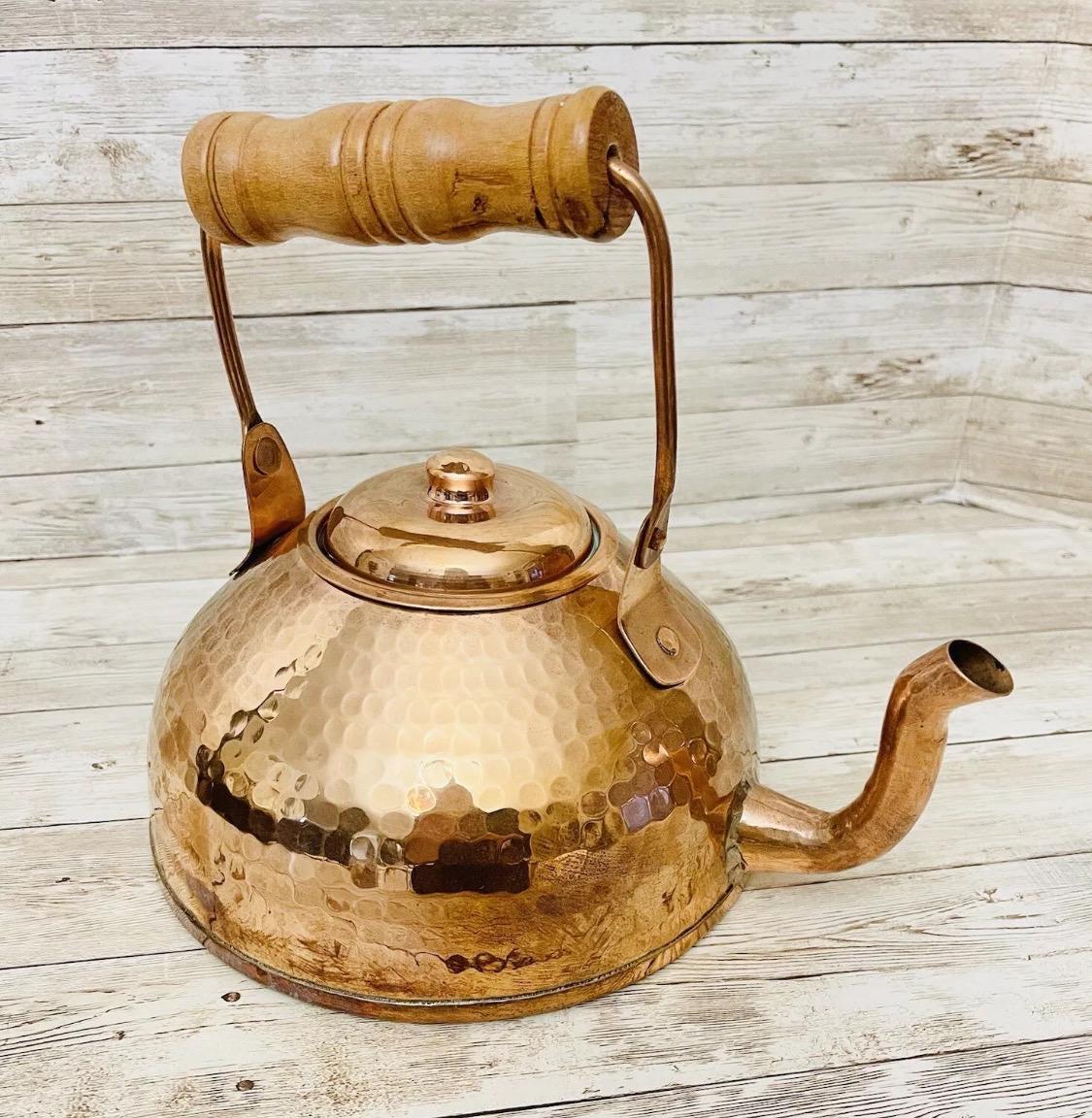 Mexican Copper Coffee Tea Pot with Pouring Cup Cafetera/Tetera de Cobre Mexicano con Taza para Servir