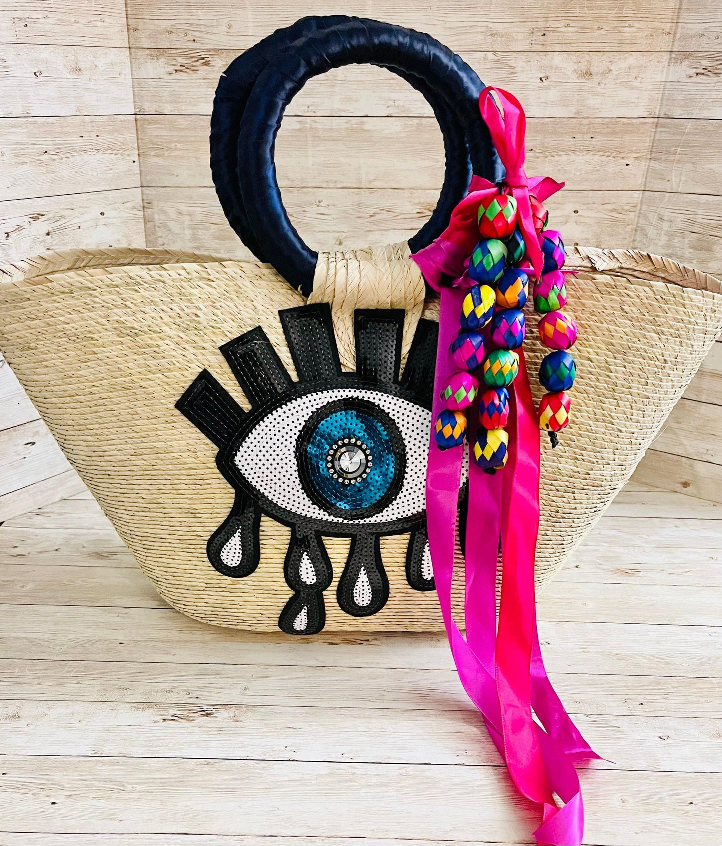 Mexican Artesanal Palm Leaf Beach Tote Bag and Hat Bolsa Mexicana Artesanal de Palma con Sombrero