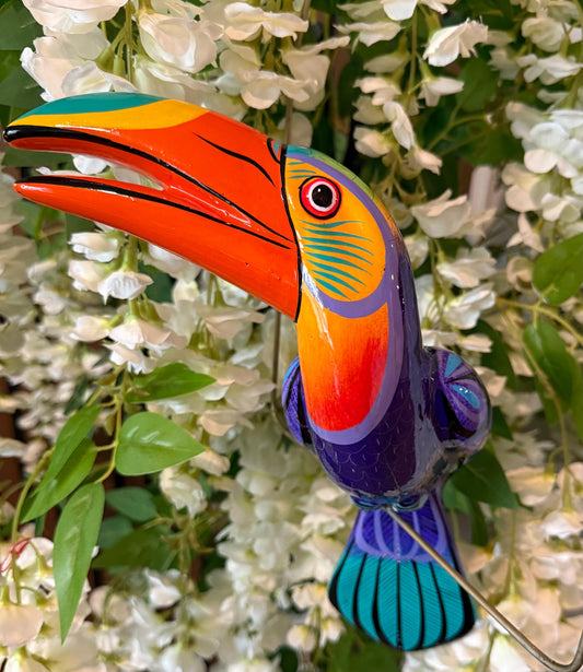 Hanging Exotic Bird in Ring Mexican Pottery Ceramic Pajaro De Cerámica