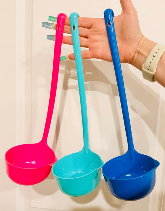 3x Mexican Plastic Ladle Hooked Handle Spoon for Vitrolero Lemonade Soup Cucharon De Plastici Mexicano para Aguas Frescas Sopa