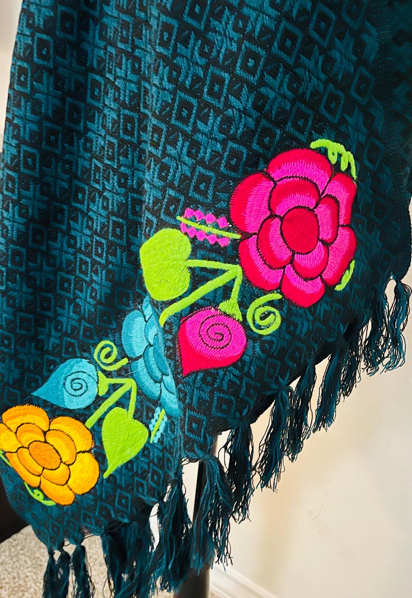 Embroidered Handmade Mexican Shawl Reboso Bordado Mexicano