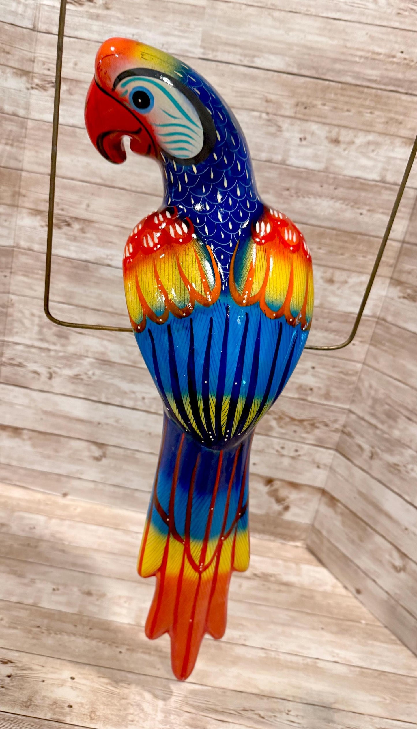 Mexican Exotic Ceramic Bird on a Perch Pajaro Mexicano de Ceramic en Aro