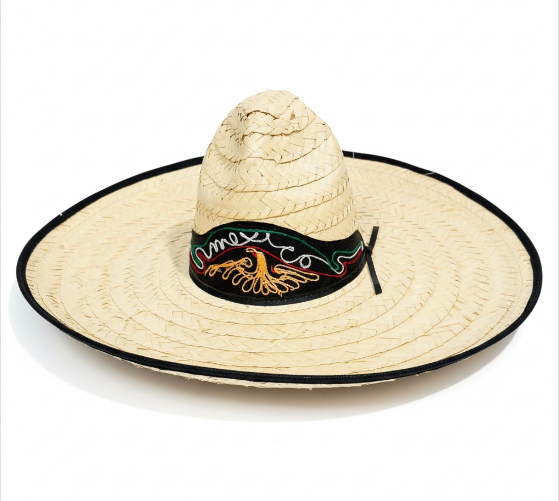 Sombrero Tradicional Mexicano de Palma Con Cinta Bordada De Mexico Straw Hat