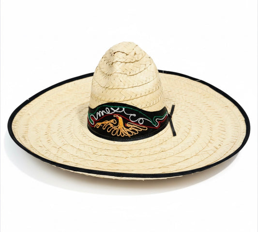 Sombrero Tradicional Mexicano de Palma Con Cinta Bordada De Mexico Straw Hat