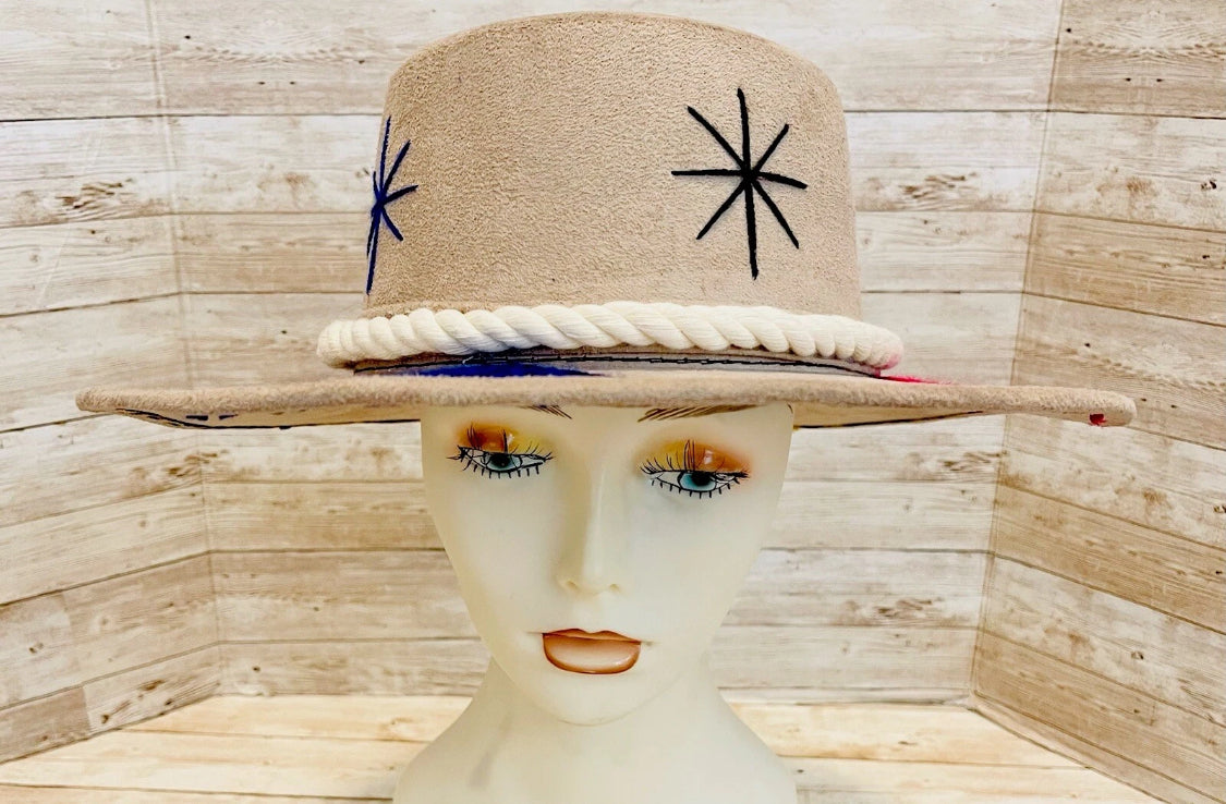 Mexican Western Boho Embroidered Hat Medium Sombrero Mexicano con Bordado Fino