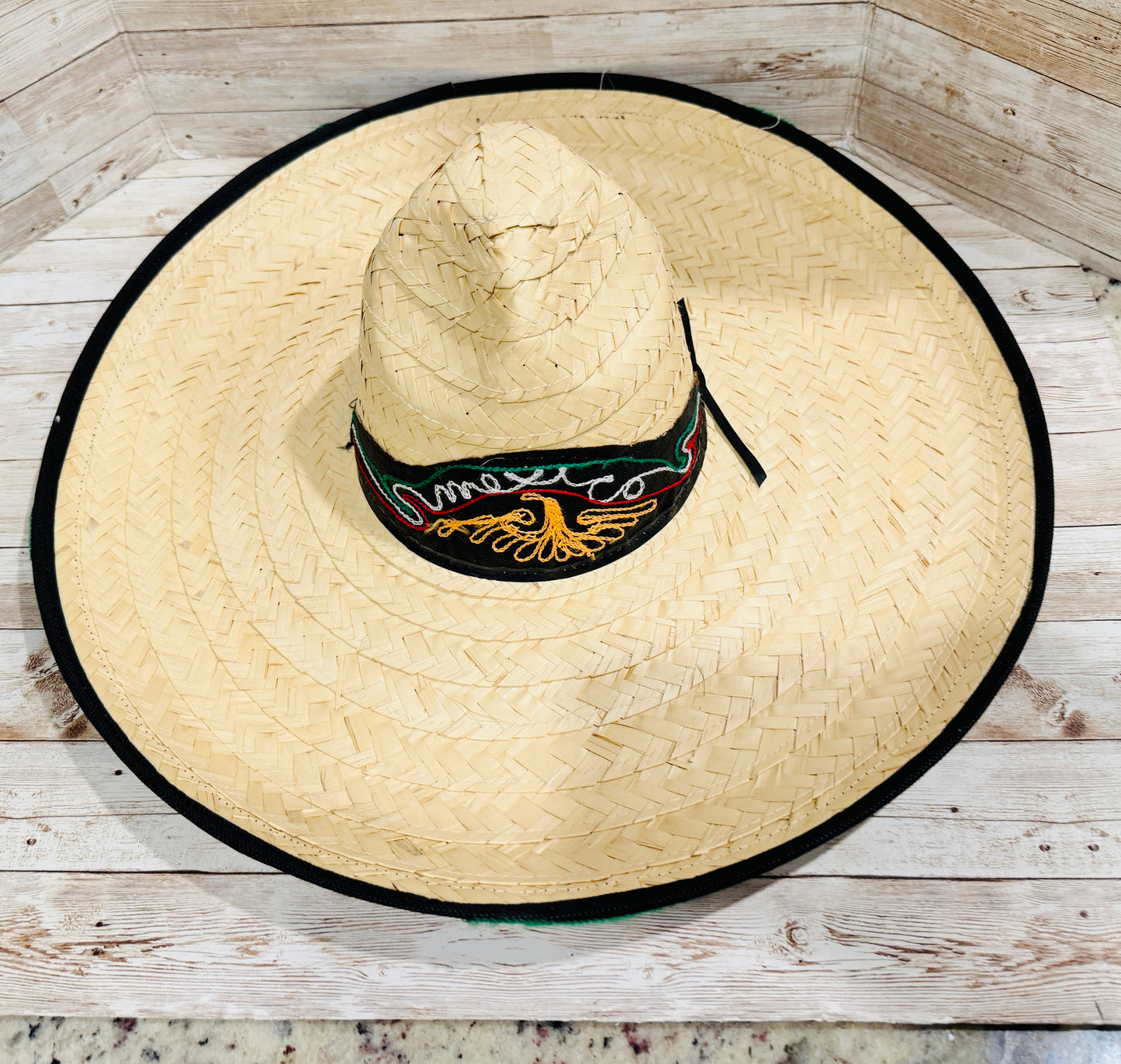 Sombrero Tradicional Mexicano de Palma Con Cinta Bordada De Mexico Straw Hat