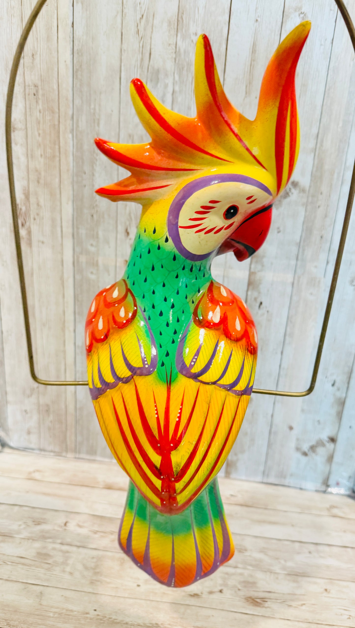 Mexican Exotic Ceramic Bird on a Perch Pajaro Mexicano de Ceramic en Aro