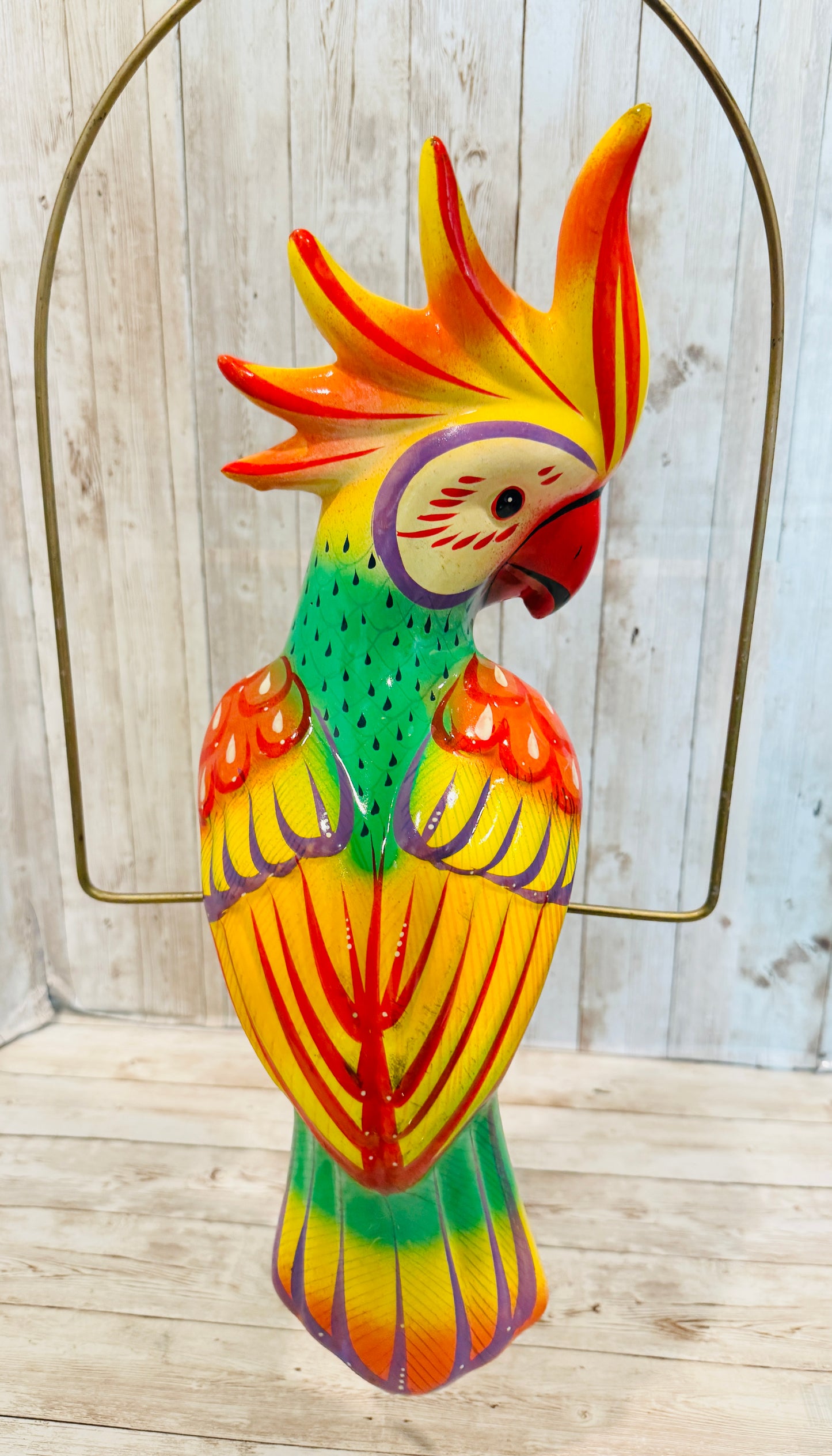 Mexican Exotic Ceramic Bird on a Perch Pajaro Mexicano de Ceramic en Aro