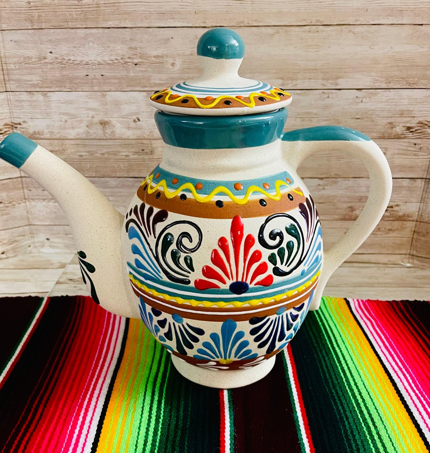 Terra Cotta Mexican Art Pottery CoffeeTea Pot Jarra Lechera Cafetera Artesanal Mexicana Engove