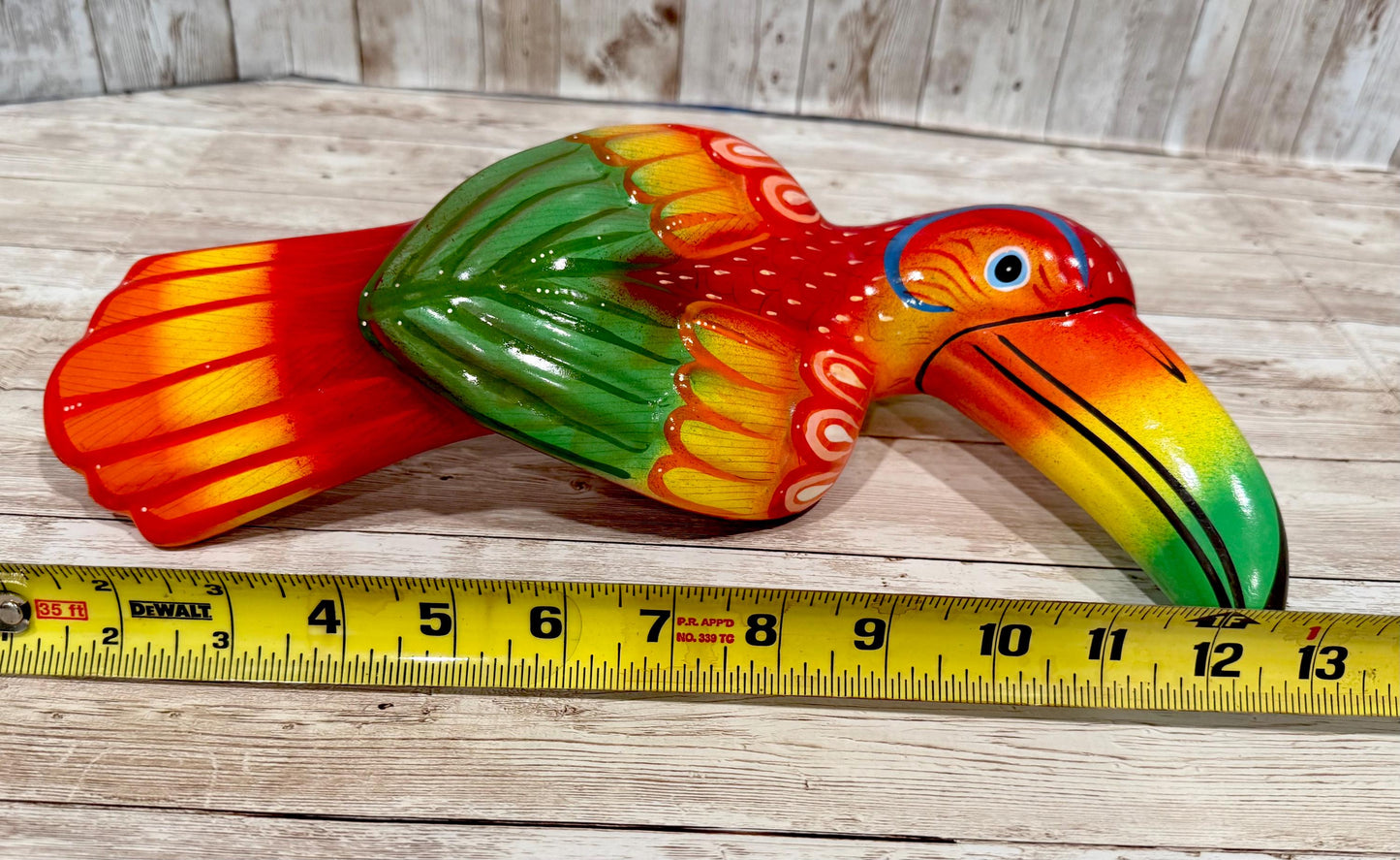 Hanging Exotic Bird in Ring Mexican Pottery Ceramic Pajaro De Cerámica