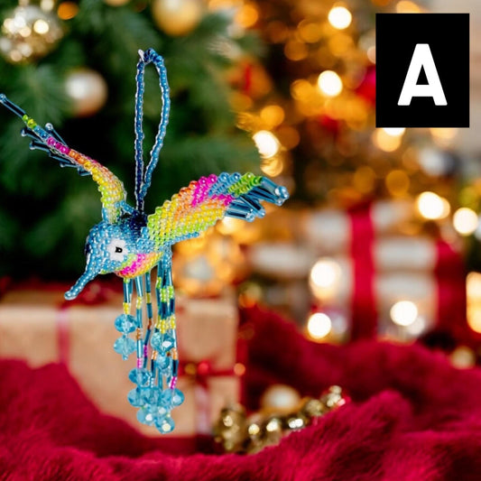 Mexican Chaquira Hummingbird Keychain Ornament Colibrí Hecho en Chaquira
