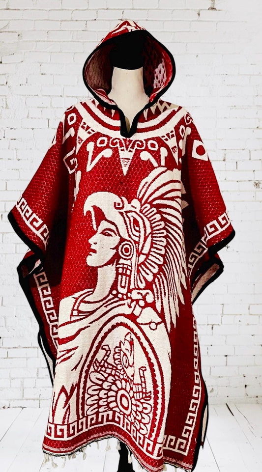 Poncho Azteca con Guerrero y Escudo Nacional Double Sided Aztec Calendar Poncho