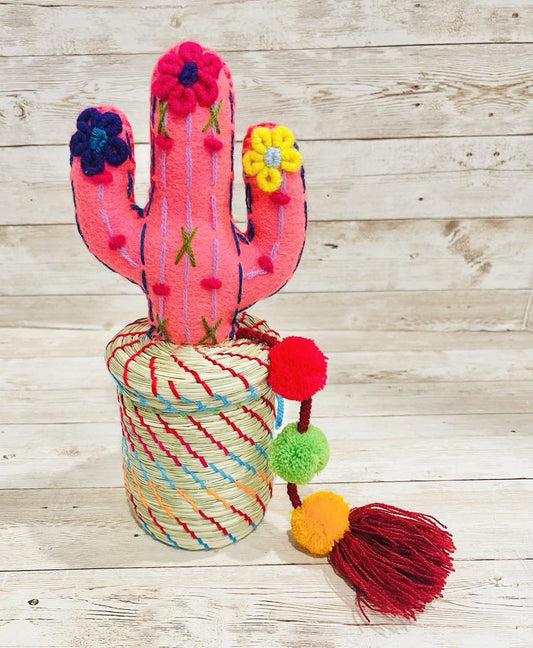 Joyero Artesanal Mexicano de Pompom Cacti Mexican Artesanal Cacti Jewelry Box