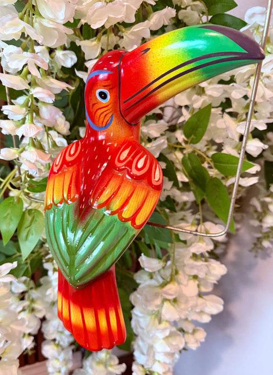 Hanging Exotic Bird in Ring Mexican Pottery Ceramic Pajaro De Cerámica