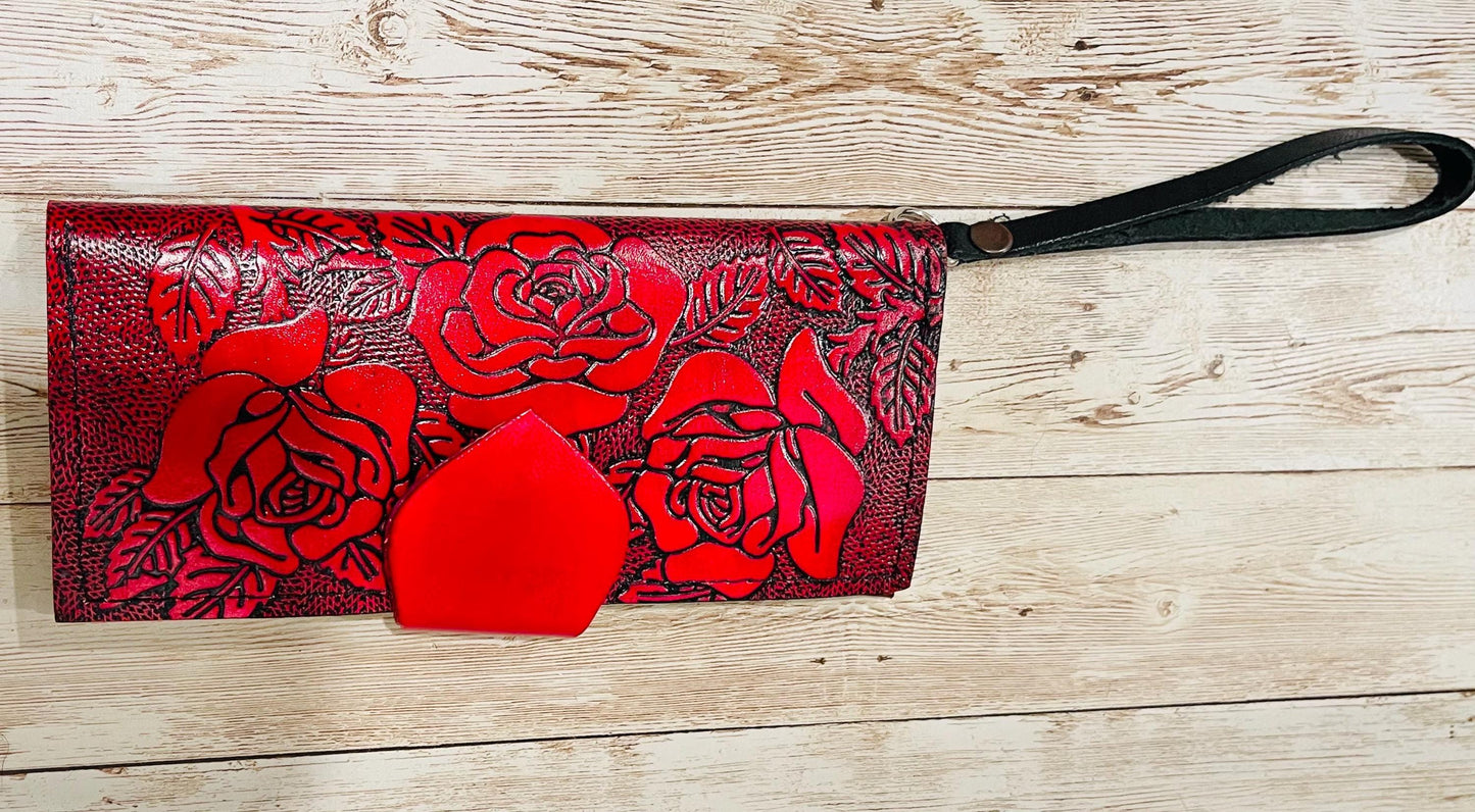Mexican Tooled Wrislet Leather Wallet Cartera Mexicana De Piel Cincelada