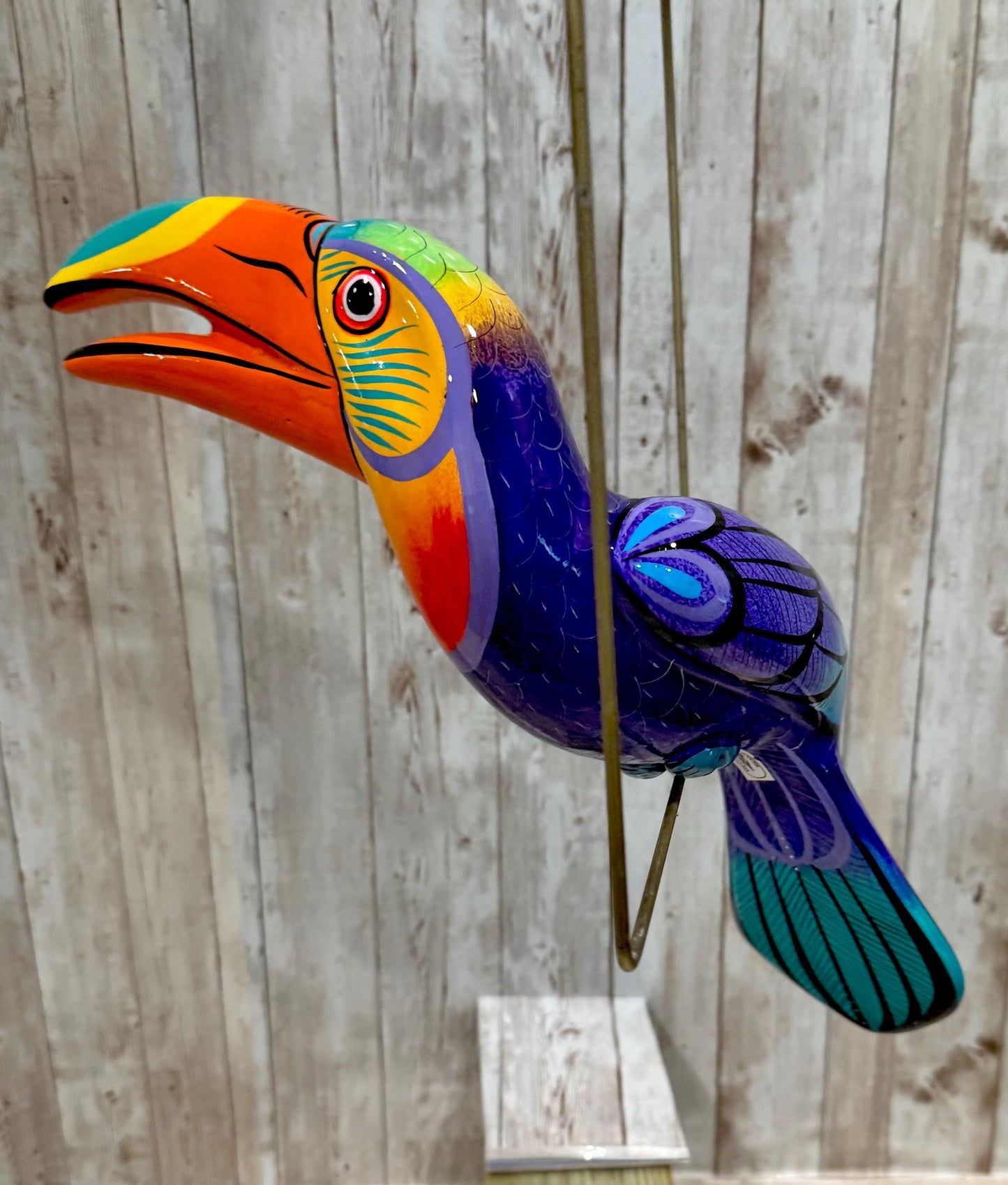 Hanging Exotic Bird in Ring Mexican Pottery Ceramic Pajaro De Cerámica