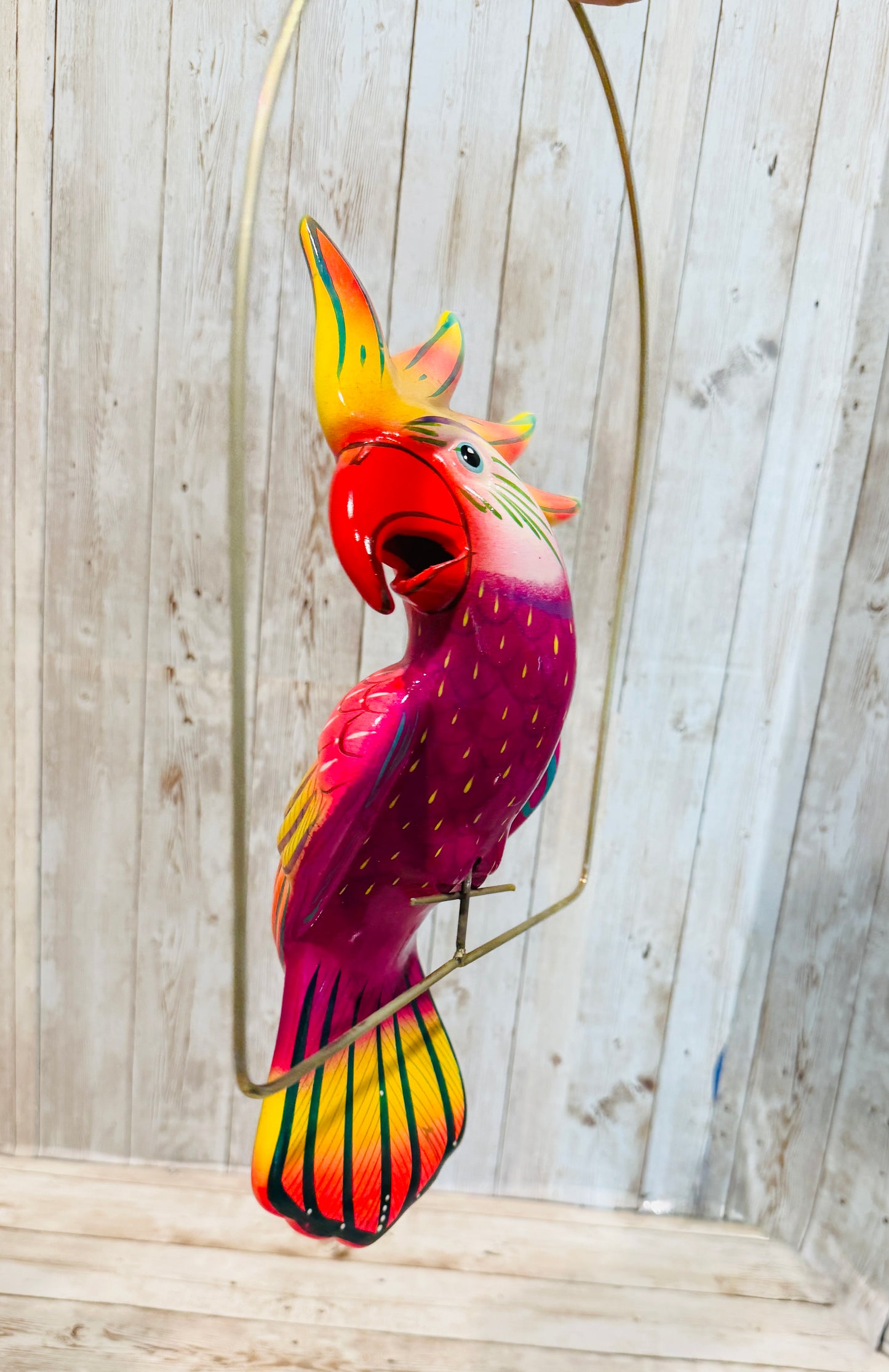 Mexican Exotic Ceramic Bird on a Perch Pajaro Mexicano de Ceramic en Aro