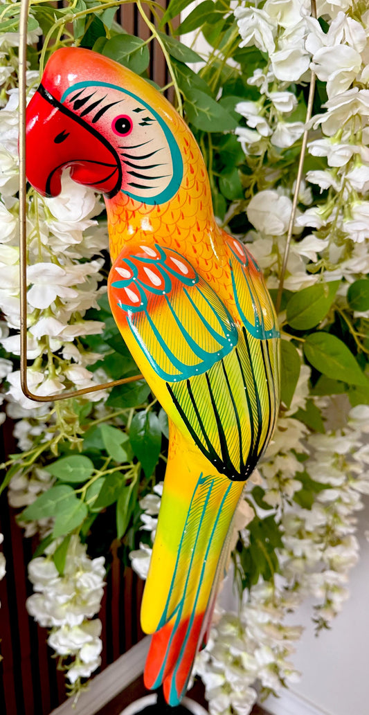 Hanging Exotic Bird in Ring Mexican Pottery Ceramic Pajaro De Cerámica
