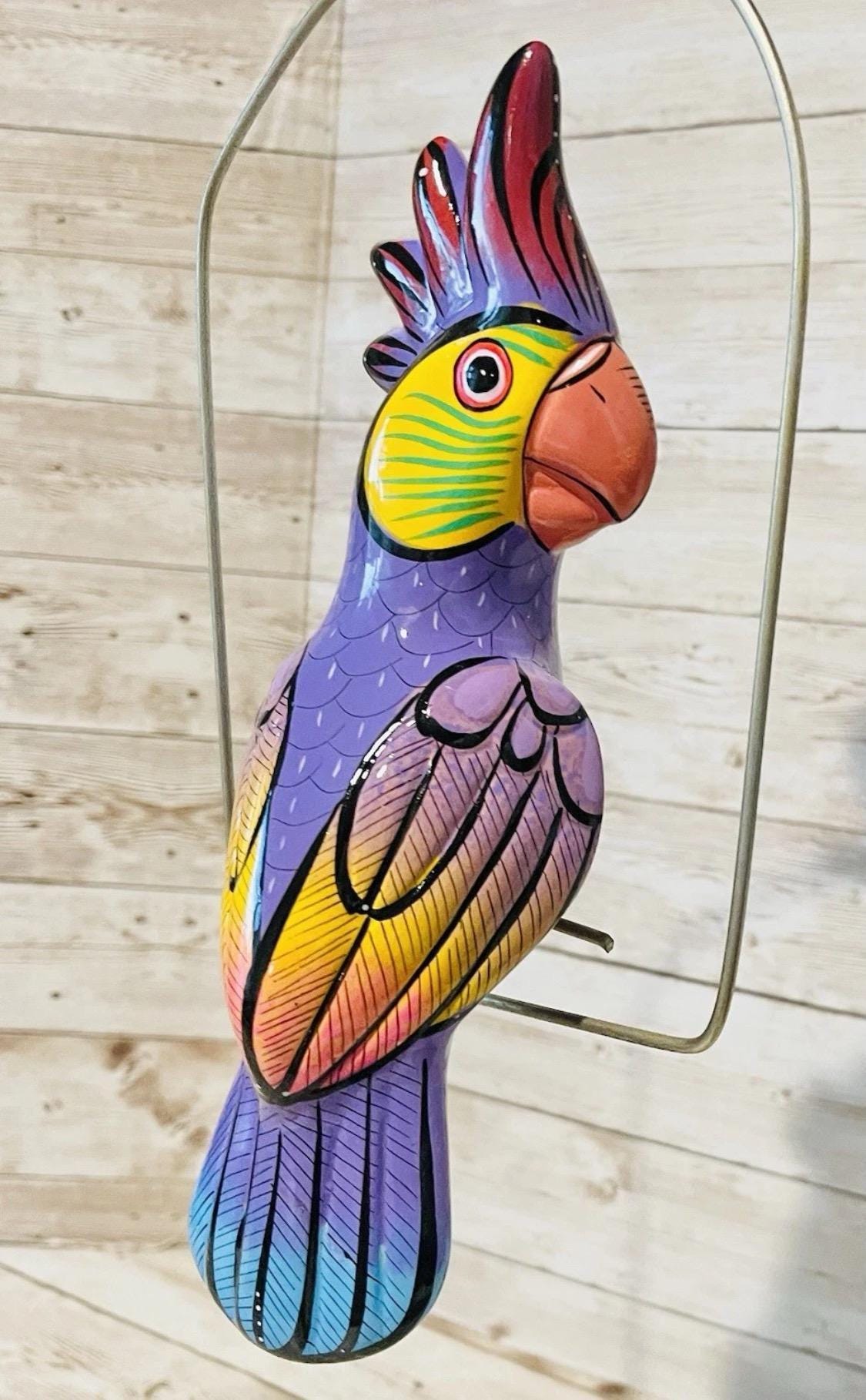 Hanging Exotic Bird in Ring Mexican Pottery Ceramic Pajaro De Cerámica