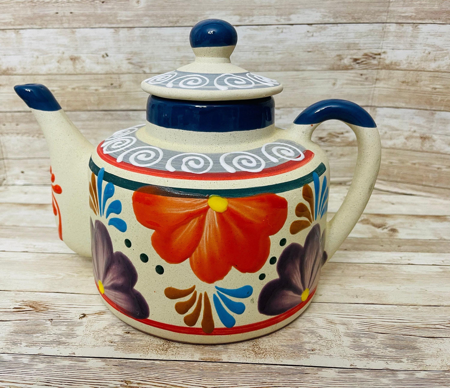 Terra Cotta Mexican Art Pottery CoffeeTea Pot  Jarra Lechera Cafetera Artesanal Mexicana Engove