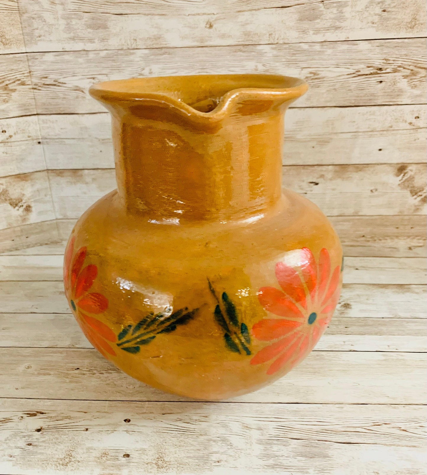 Terra Cotta Mexican Art Pottery Pitcher Jarra Artesanal Mexicana de Barro