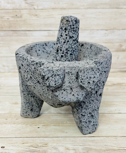 Molcajete/Tejolote Authentic Mexican Mortar & Pestle Made From Lava Rock “Pig”