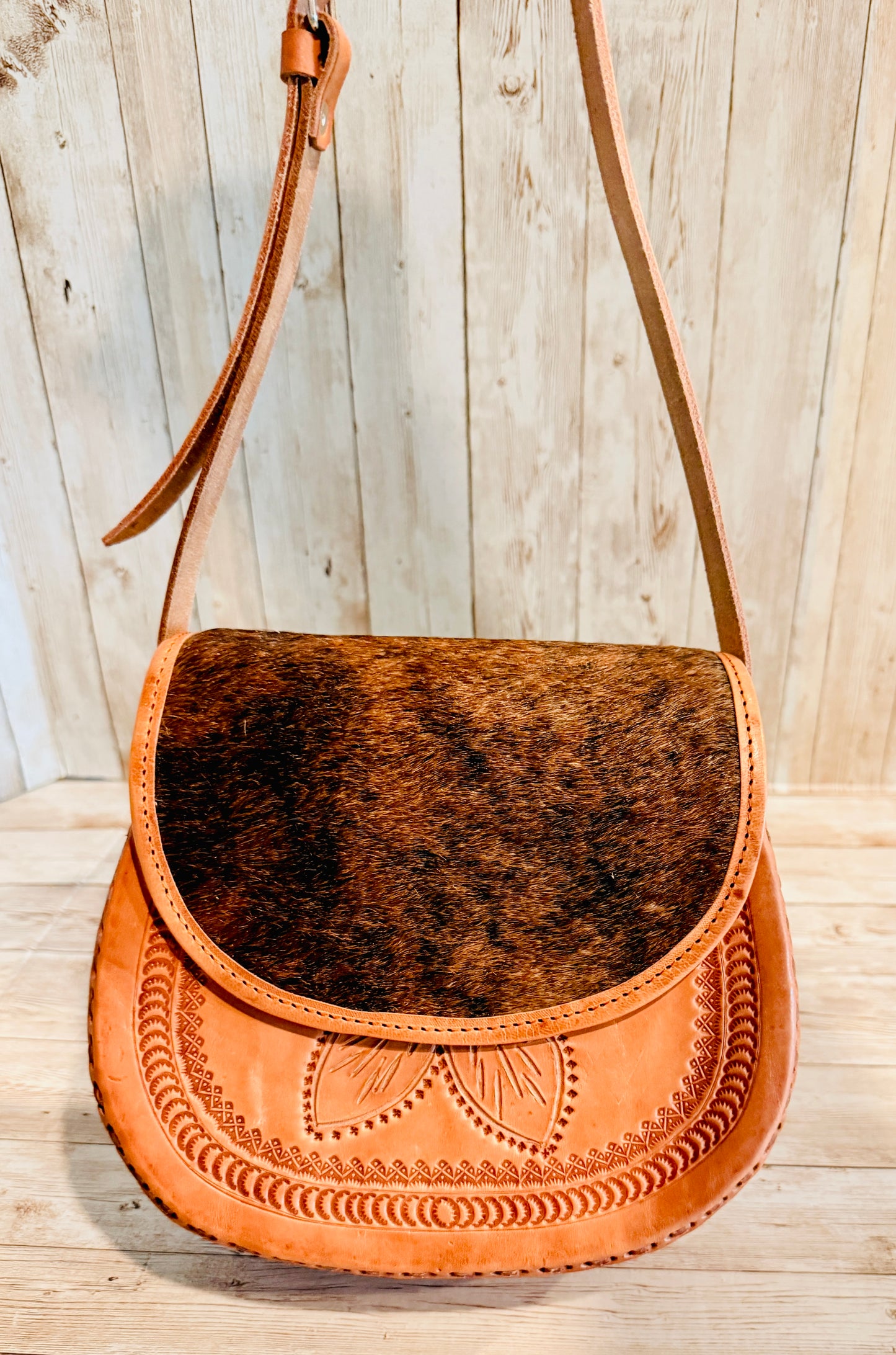 Mexican Leather Cowhide Western Tooled Handbag Bolsa Mexicana de Piel