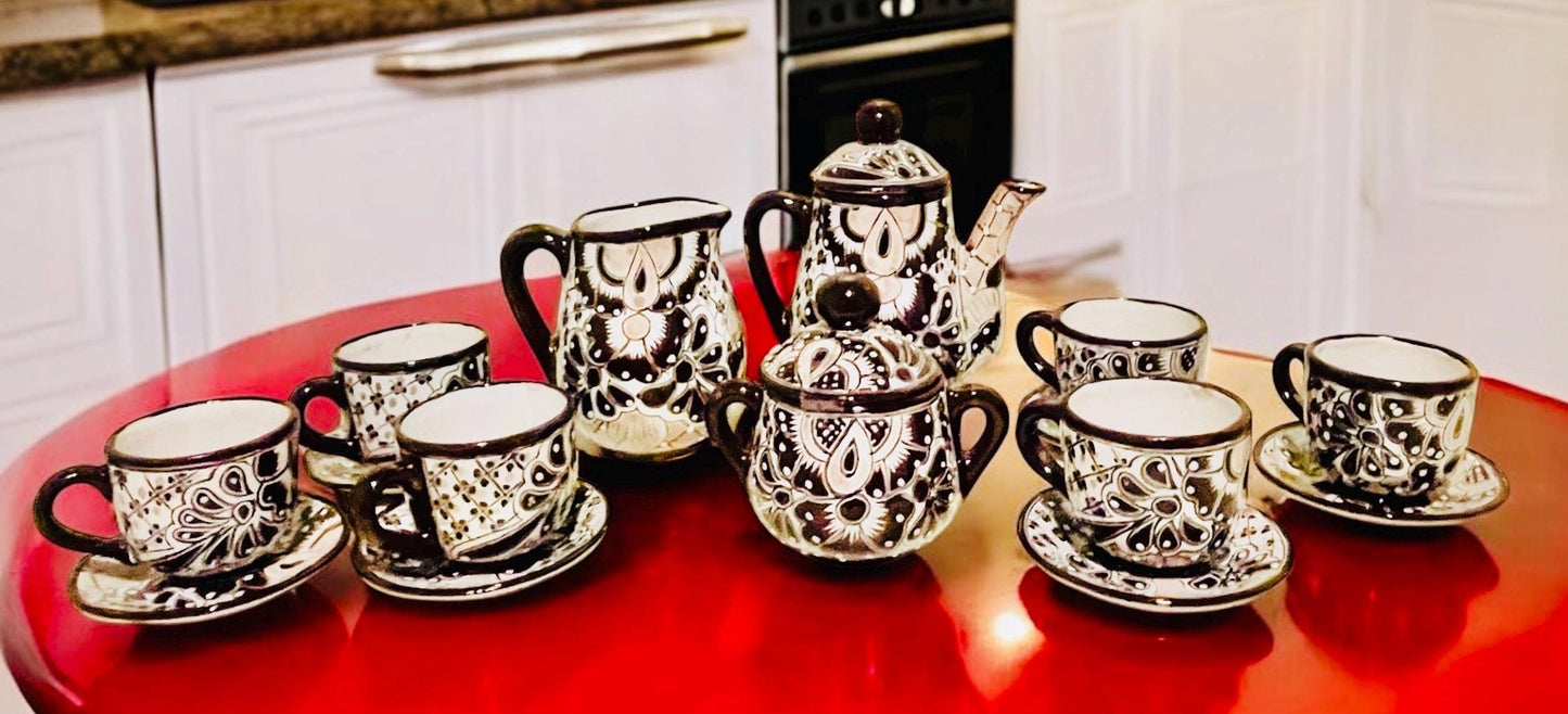 Mexican Talavera Tea Coffee Set Drinkware With 6  Mugs Sugar Bowl Talavera Mexicana de Cafe/Te con Tazas Platos Azucarera y Tetera