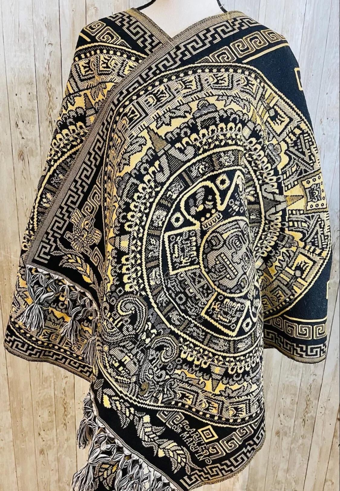 Aztec Calendar Mexican Shawl Wrap Reboso Artesanales Capas Pashima de Calendario Azteca